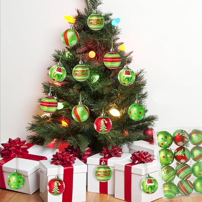 Red and Green Glittering Hanging Bulbs Pendants for Christmas Tree