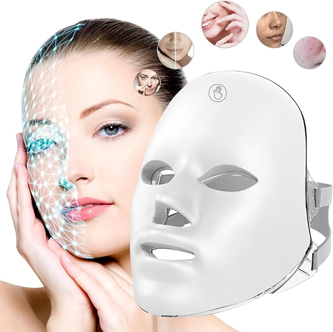 7-Color LED Light Therapy Face Mask demonstrating LED face mask benefits on skincare and facial rejuvenation.